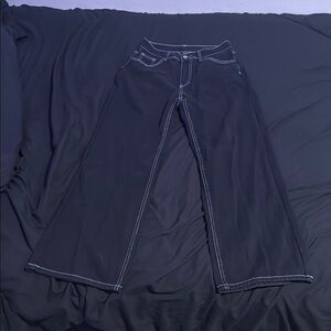 SHEIN Black Flare Jeans with White Stitching